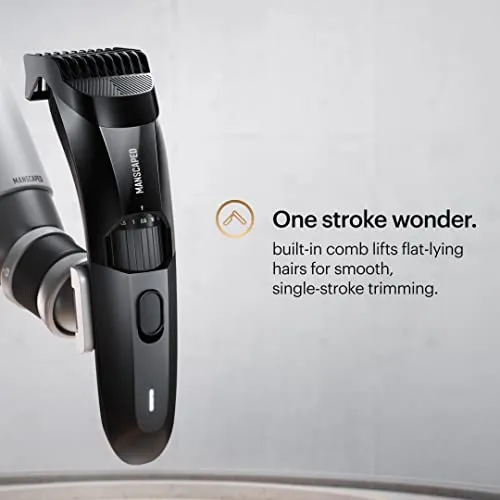 MANSCAPED® The Beard Hedger™ Premium Men's Beard Trimmer, 20 Length Adjustable Blade Wheel, Stainless Steel T-Blade for Precision Facial Hair Trimming, Cordless Waterproof Wet/Dry Clipper