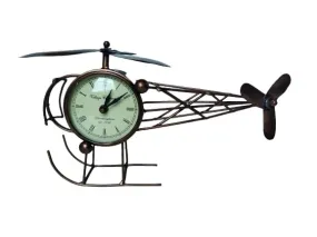 MARMORIS ECOM Handmade Iron Painted Helicopter Table Clock Antique Decorative Style Tabletop Clock for Home/Office (Size)