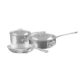 Mauviel M'ELITE Hammered 5-Ply 5-Piece Cookware Set With Cast Stainless Steel Handles And Curved Lid