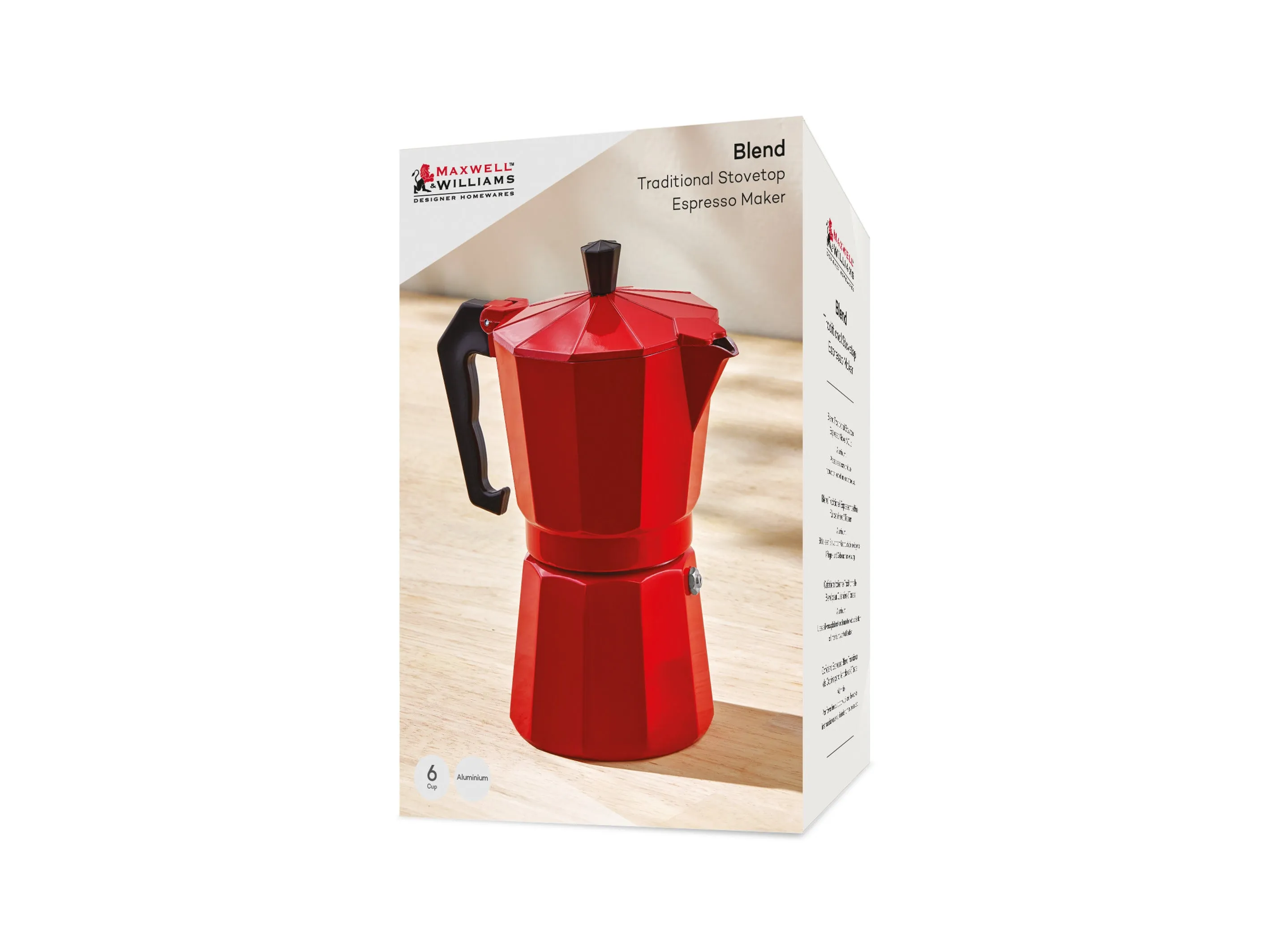 Maxwell & Williams Blend Traditional Stovetop Espresso Maker 6cup - Red