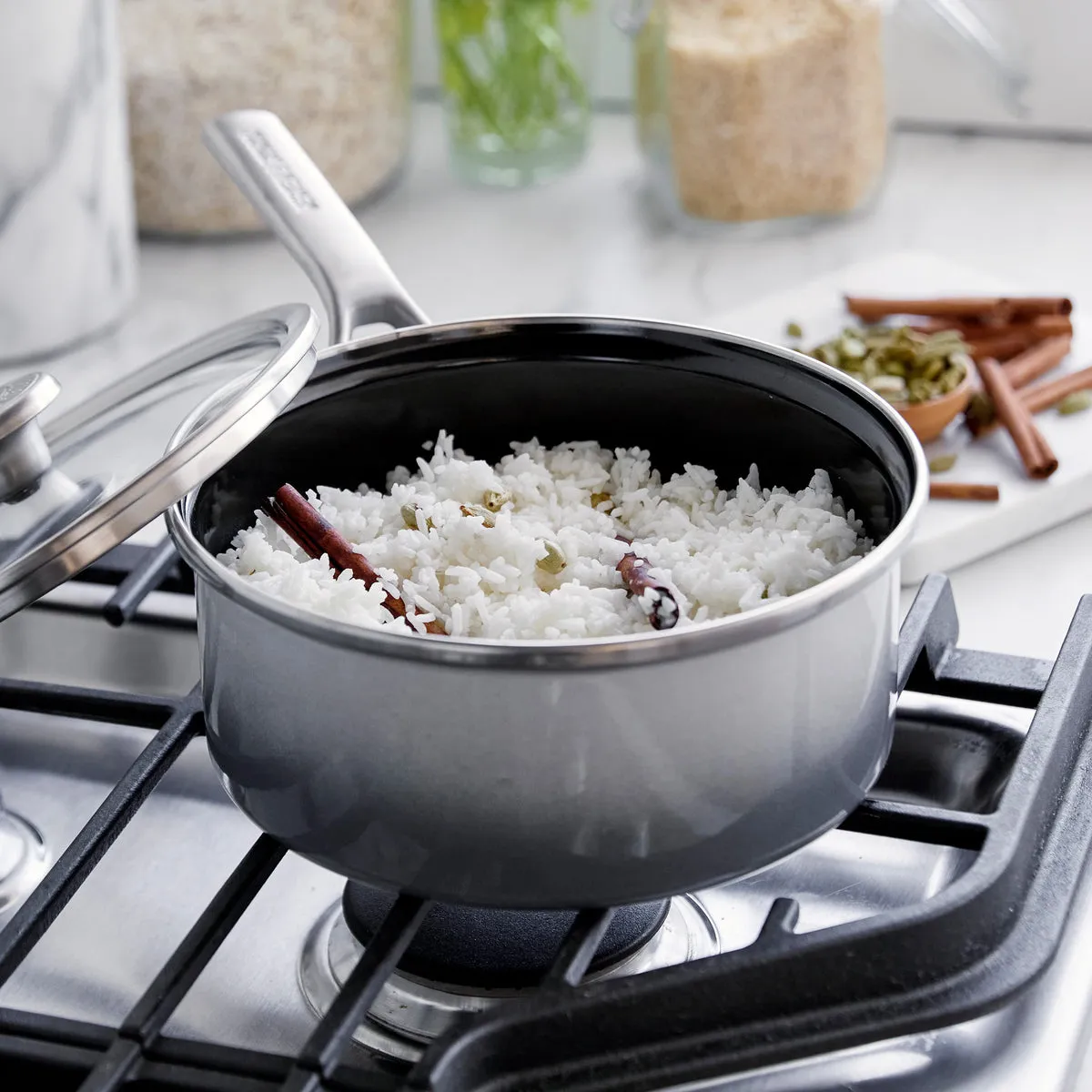 Merten & Storck Steel Core Enameled 2.5-Quart Saucepan with Lid | Cloud Gray