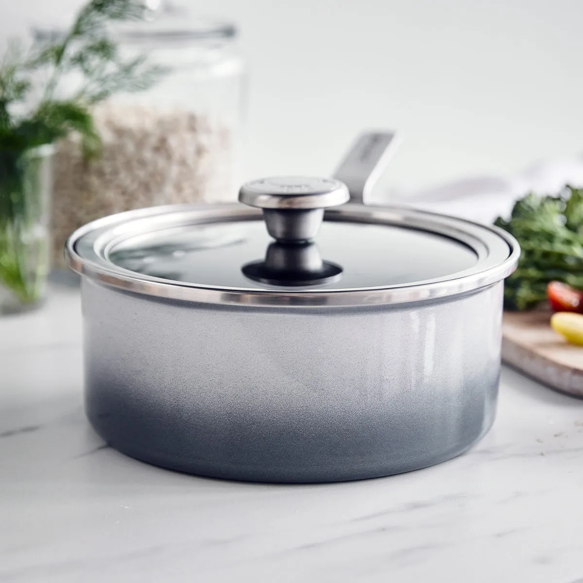 Merten & Storck Steel Core Enameled 2.5-Quart Saucepan with Lid | Cloud Gray