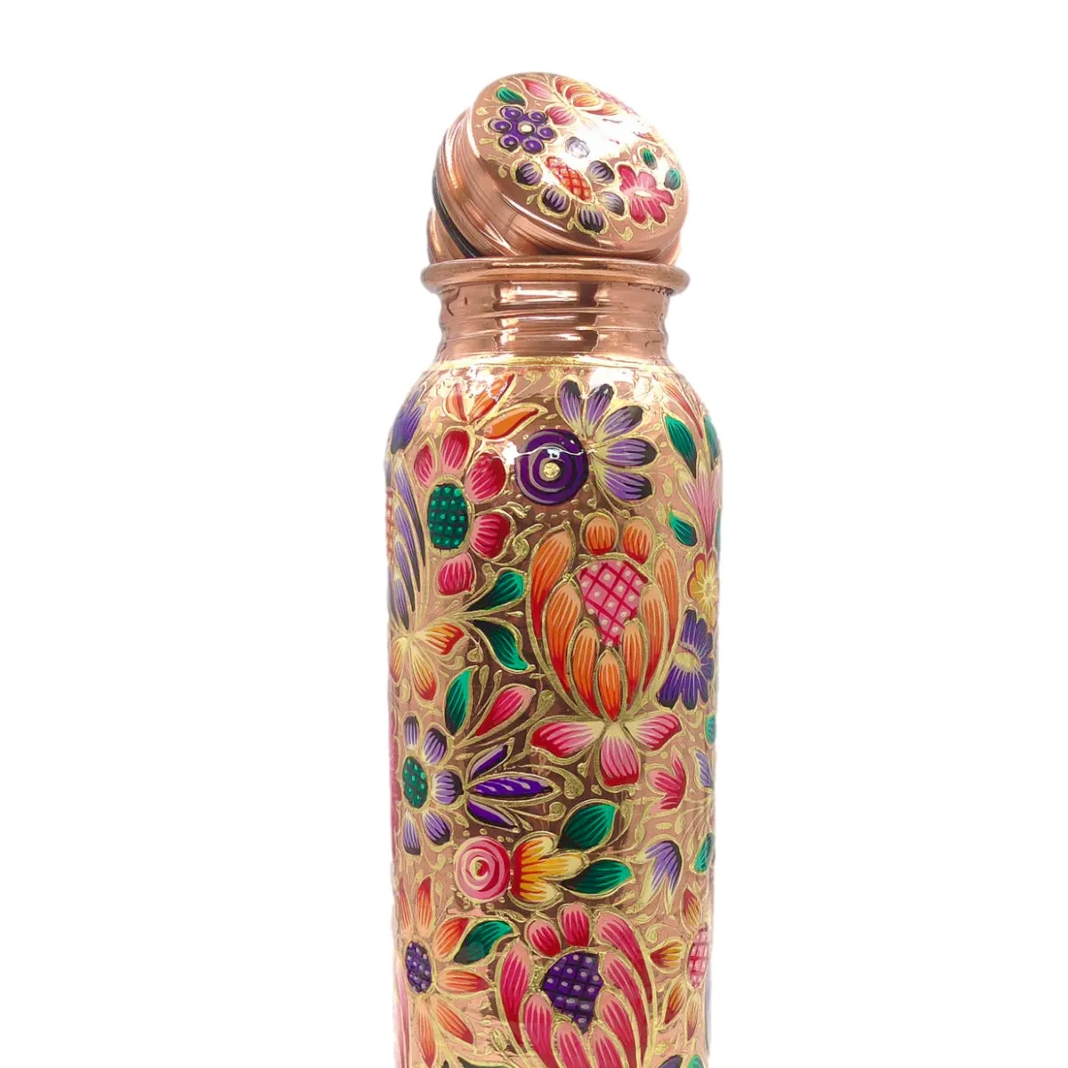 Mexican Copper 1 L / 33 oz. Water Bottle- Hand Painted FLores