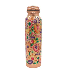 Mexican Copper 1 L / 33 oz. Water Bottle- Hand Painted FLores