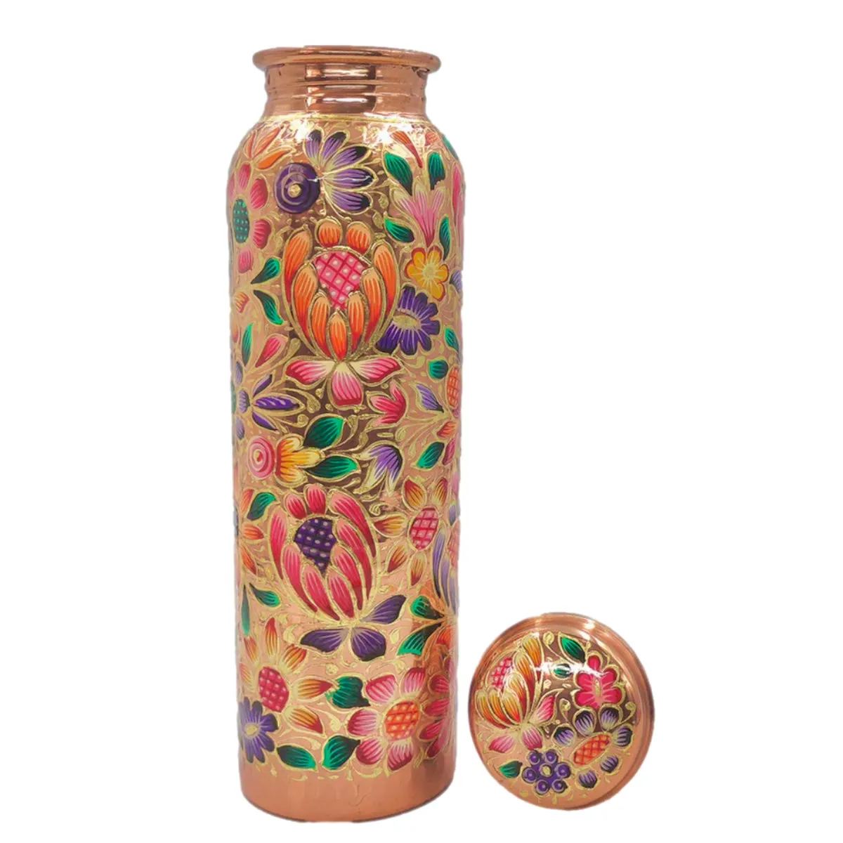 Mexican Copper 1 L / 33 oz. Water Bottle- Hand Painted FLores