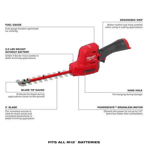 Milwaukee M12 FUEL™ 8” Hedge Trimmer (8")