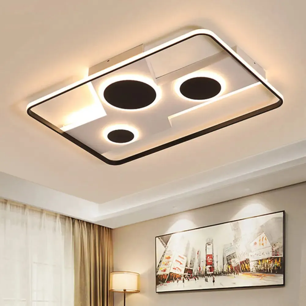 Modern Flush Mount LED Ceiling Light Fixture in Black and White Acrylic, with Stepless Dimming, Remote Control and Warm/White Light