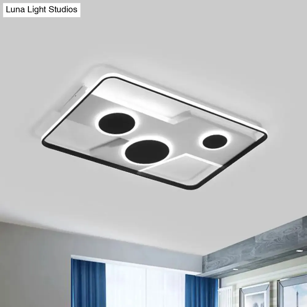 Modern Flush Mount LED Ceiling Light Fixture in Black and White Acrylic, with Stepless Dimming, Remote Control and Warm/White Light