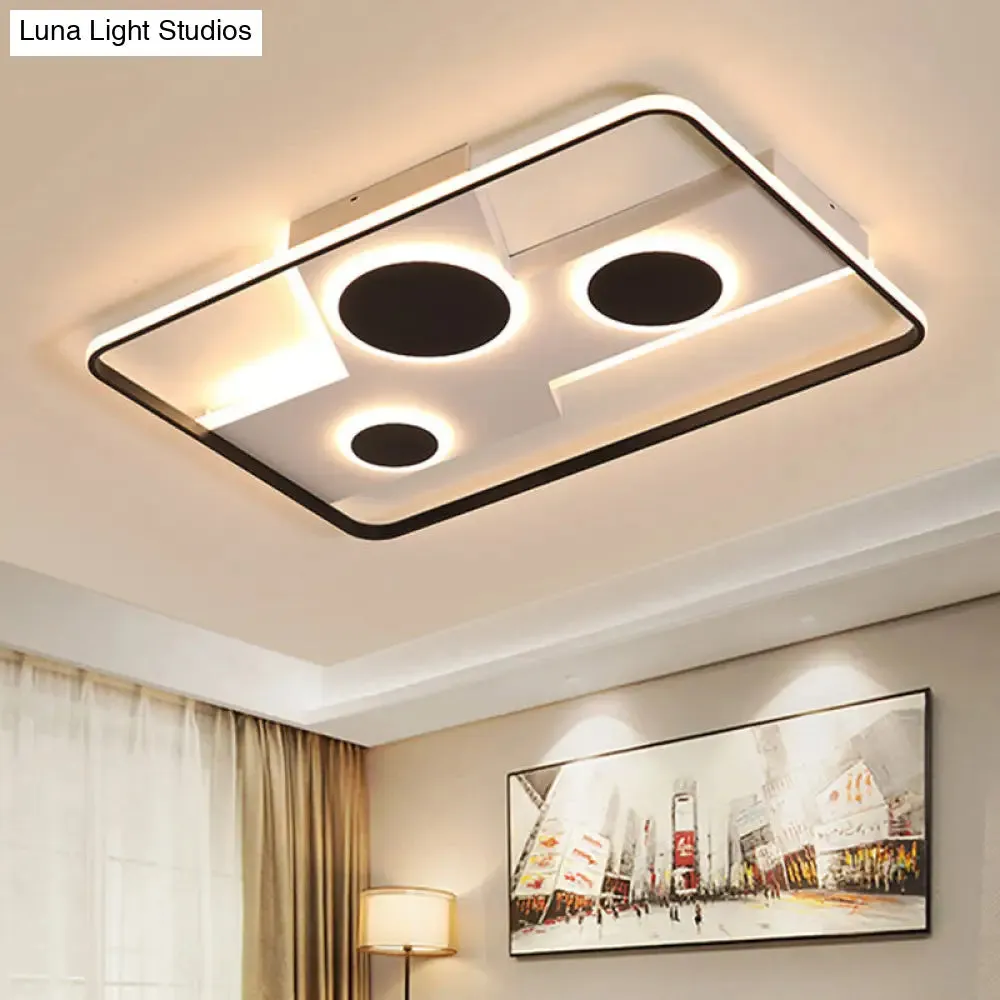 Modern Flush Mount LED Ceiling Light Fixture in Black and White Acrylic, with Stepless Dimming, Remote Control and Warm/White Light