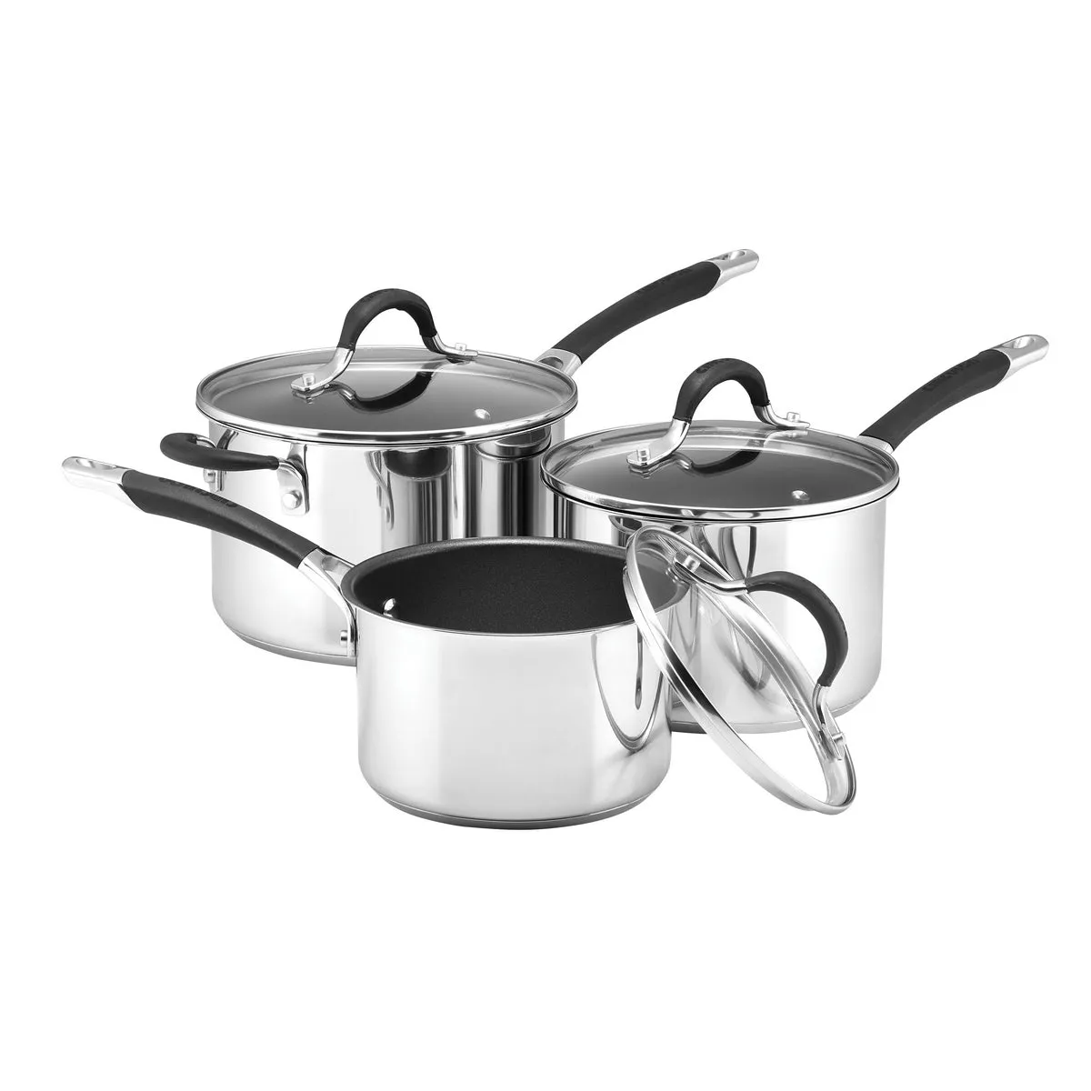 Momentum Stainless Steel Non-Stick Saucepan & Lid Set - 3 Pieces