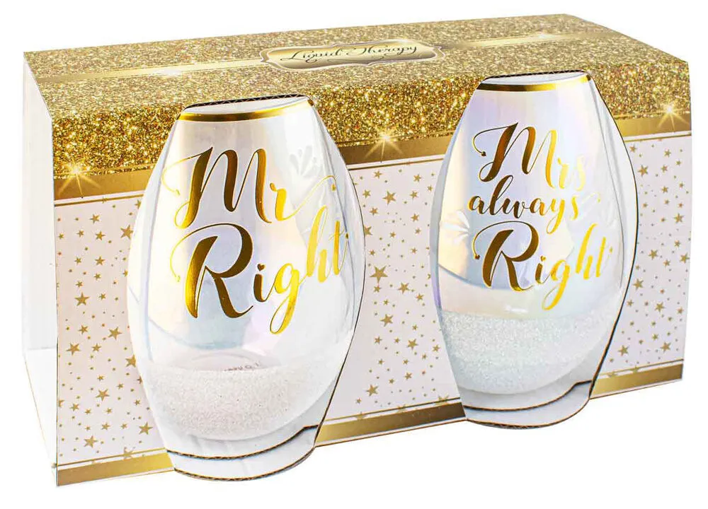 Mr & Mrs Always Right Glitterati Stemless Wine Glass - 600ml