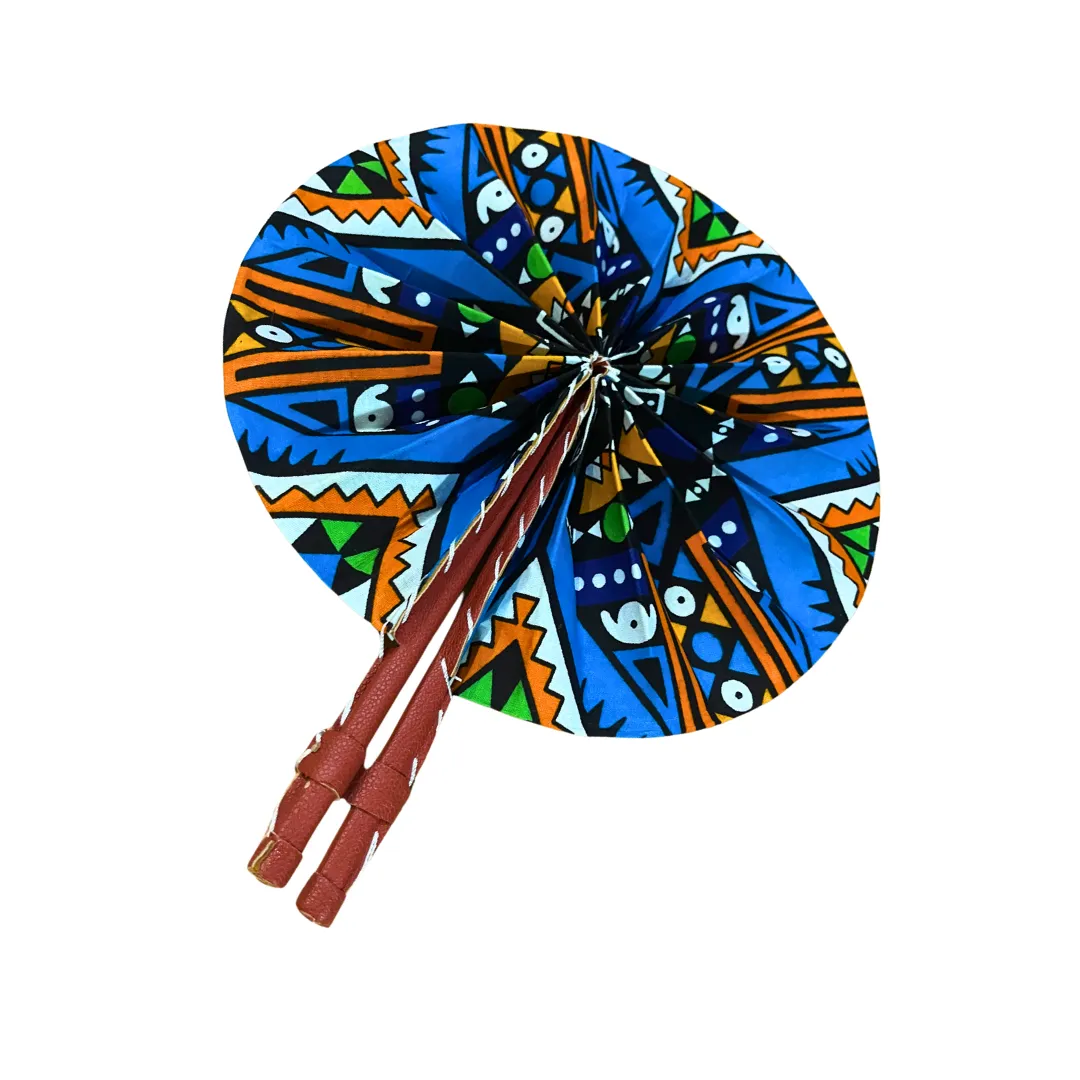 Multicolor Blue Print Hand Fan