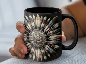 Native American Feather Blue Cream Coffee Mug, Feather Coffee Cup, Feather Gift, Gift for Her, Gift for Women, Coffee Mug