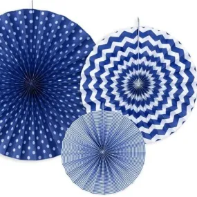 Navy Blue Party Fan Decorations x 3