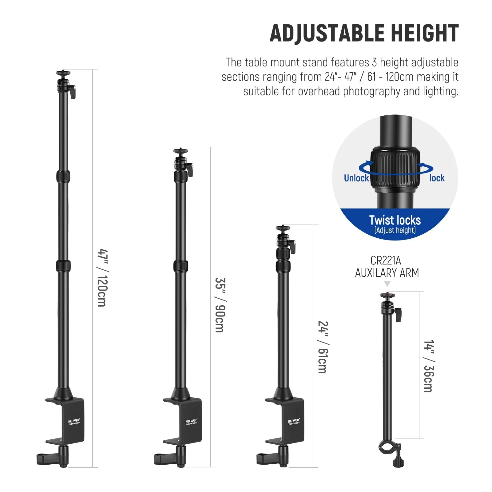 NEEWER Tabletop Camera Mount Light Stand With Flexible Arm