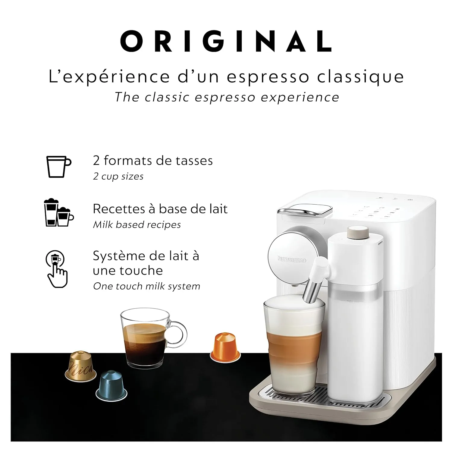 Nespresso Gran Lattissima EN640.W Coffee and Espresso Machine by DeLonghi with Aeroccino, 9 Different Recipe, Rapid Heating, Automatic Shut off, Feather Touch Buttons, White (220 Volts)