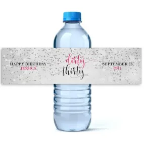 New Dirty Thirty Silver Pink Birthday Water Bottle Labels