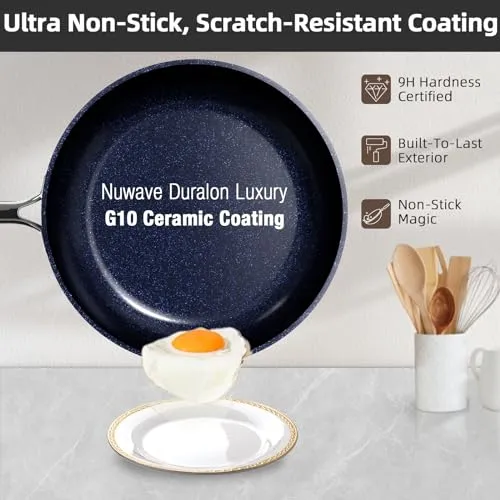 Nuwave Lux 13pc Forged Lightweight Cookware Set PFAS Free, Healthy G10 Duralon Ceramic Coating, Ultra Non-Stick, Stay-Cool Handles, Works on All Cooktops & Induction Ready