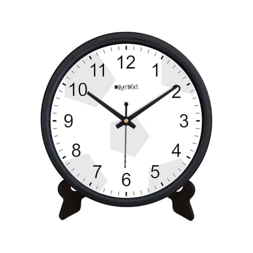 Olive Tree 8-Inch Plastic Analog Wall Clock/Table Clock - Modern Dial Latest Stylish Table Clock (Black Frame, Quartz Movement)-1025