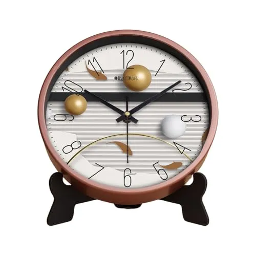 Olive Tree 8-Inch Plastic Analog Wall Clock/Table Clock - Modern Dial Latest Stylish Table Clock (Copper Frame, Quartz Movement)-1058