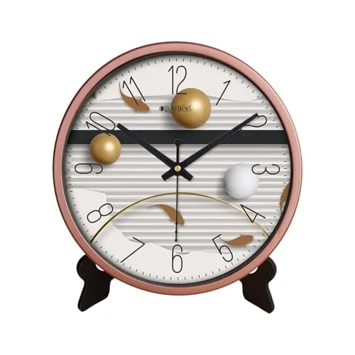 Olive Tree 8-Inch Plastic Analog Wall Clock/Table Clock - Modern Dial Latest Stylish Table Clock (Copper Frame, Quartz Movement)-1058