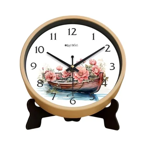 Olive Tree 8-Inch Plastic Analog Wall Clock/Table Clock - Modern Dial Latest Stylish Table Clock (Cream Frame, Quartz Movement)-1075