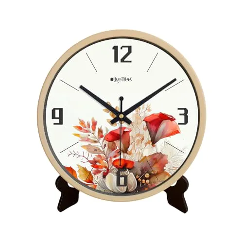 Olive Tree 8-Inch Plastic Analog Wall Clock/Table Clock - Modern Dial Latest Stylish Table Clock (Cream Frame, Quartz Movement)-1077