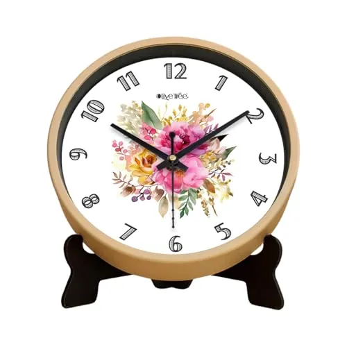 Olive Tree 8-Inch Plastic Analog Wall Clock/Table Clock - Modern Dial Latest Stylish Table Clock (Cream Frame, Quartz Movement)-1079