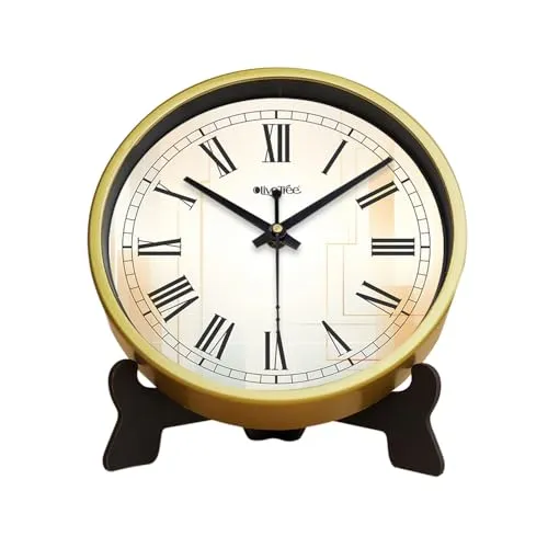 Olive Tree 8-Inch Plastic Analog Wall Clock/Table Clock - Modern Dial Latest Stylish Table Clock (Golden Frame, Quartz Movement)-1033