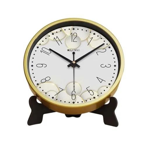 Olive Tree 8-Inch Plastic Analog Wall Clock/Table Clock - Modern Dial Latest Stylish Table Clock (Golden Frame, Quartz Movement)-1037