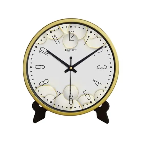 Olive Tree 8-Inch Plastic Analog Wall Clock/Table Clock - Modern Dial Latest Stylish Table Clock (Golden Frame, Quartz Movement)-1037