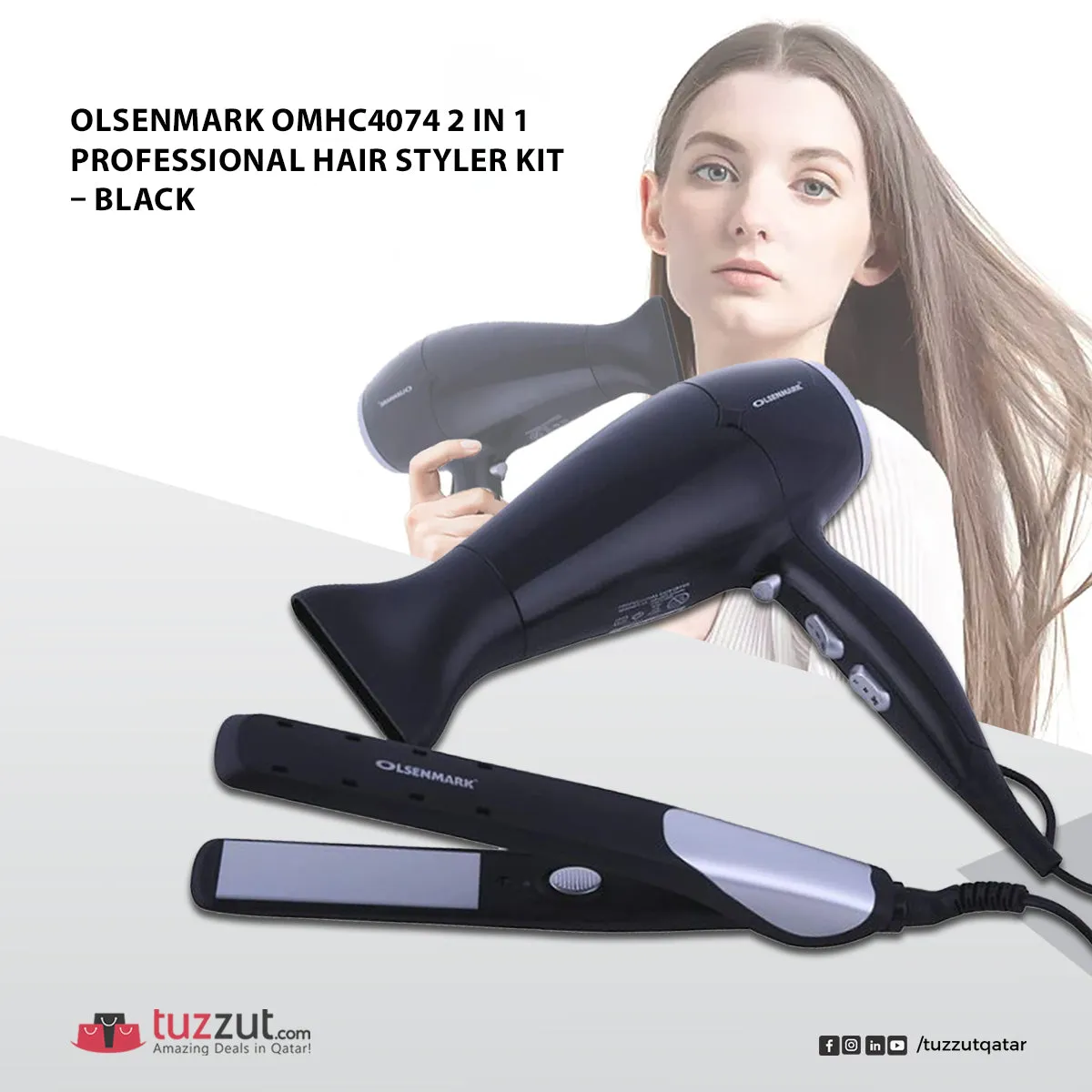 Olsenmark OMHC4074 2 in 1 Professional Hair Styler Kit – Black