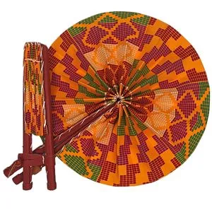 Orange, Green, Red and Tan Kente African Print Handmade Fan