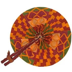 Orange, Green, Red and Tan Kente African Print Handmade Fan