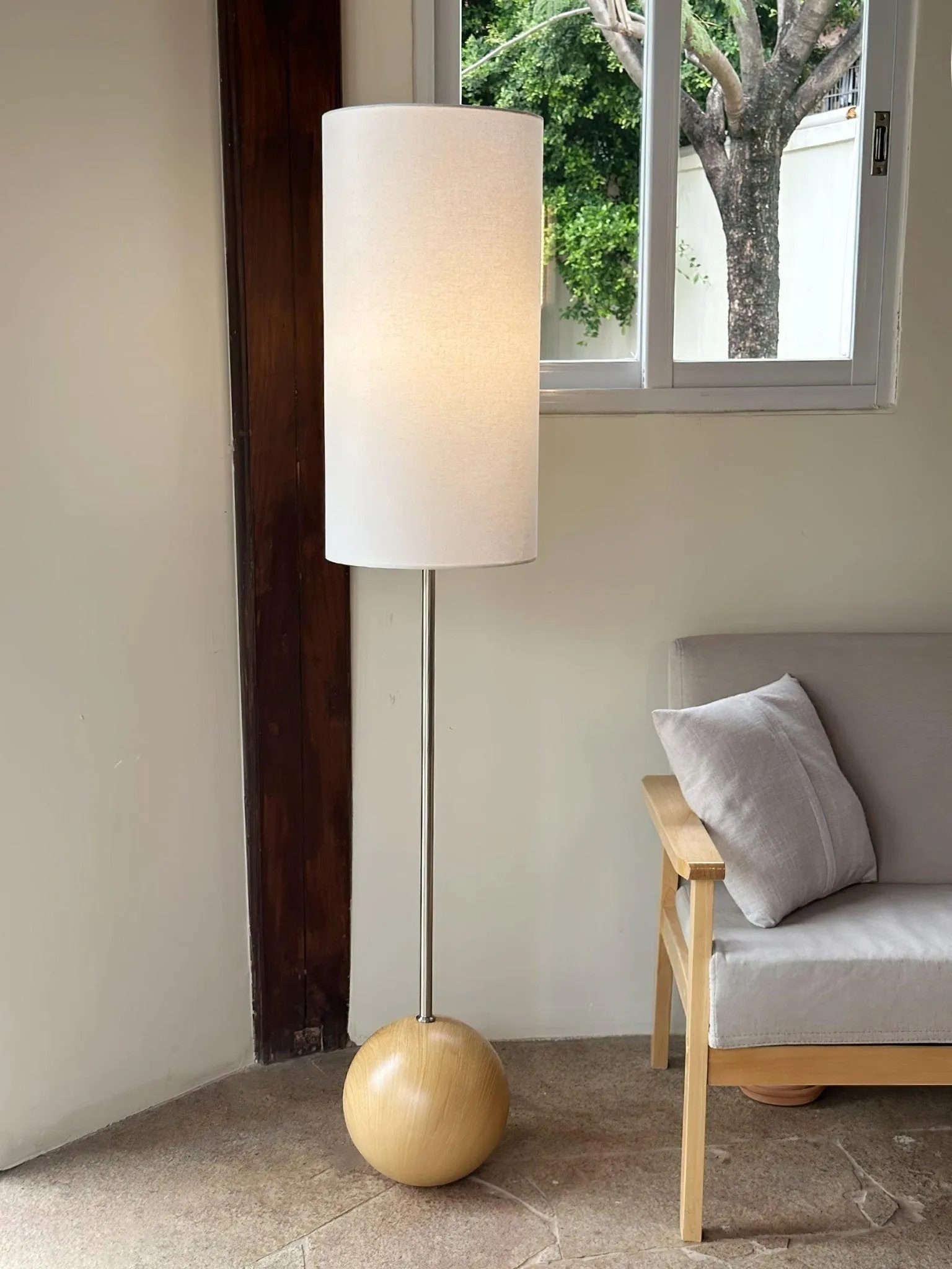 Orbis Wooden Sphere Floor Lamp