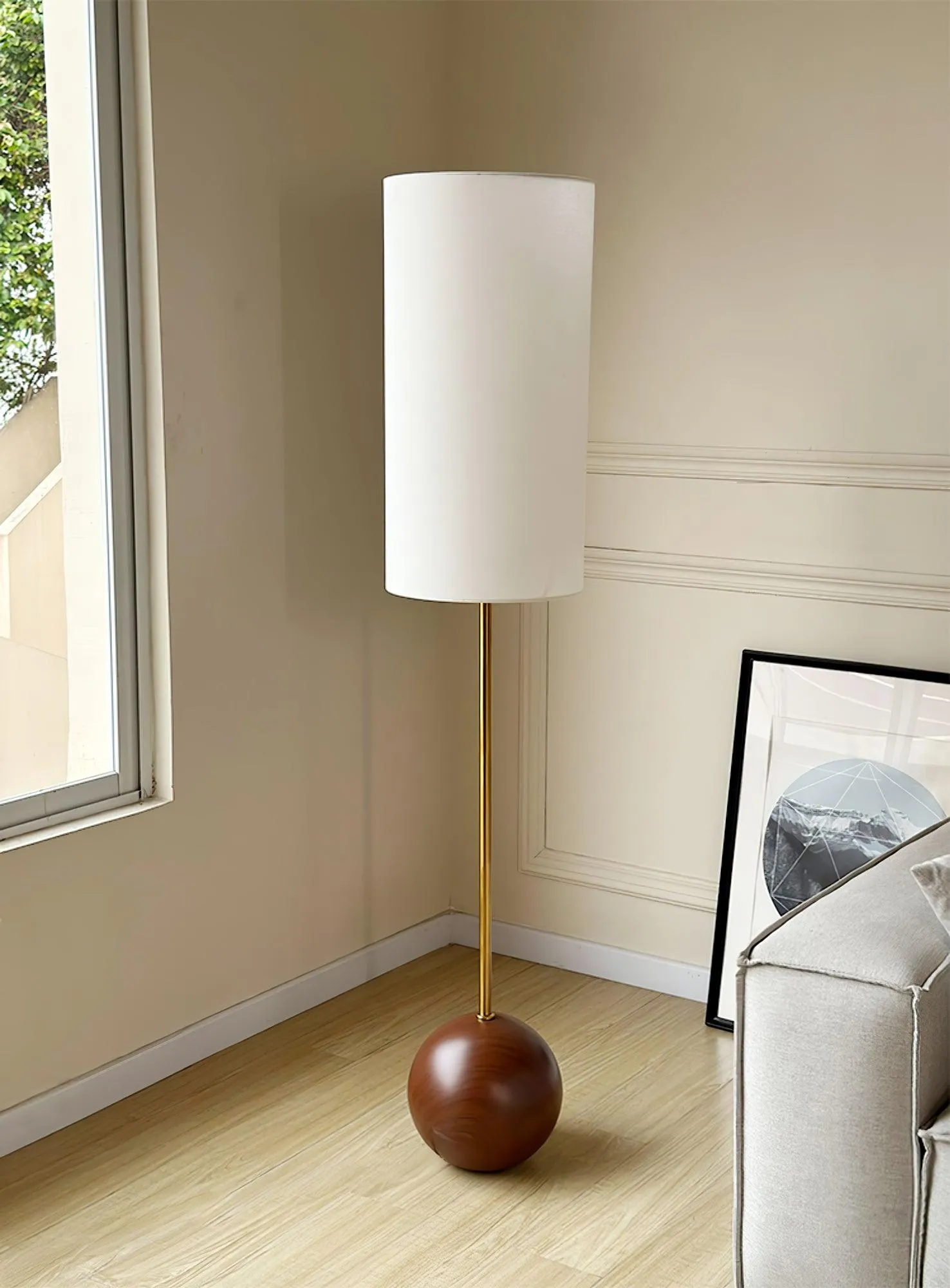 Orbis Wooden Sphere Floor Lamp