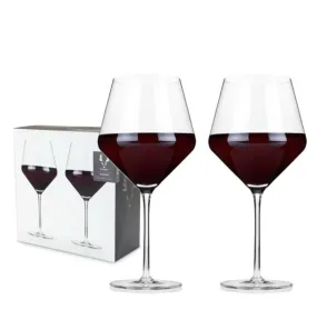 Pair of Angled Crystal Burgundy Glasses