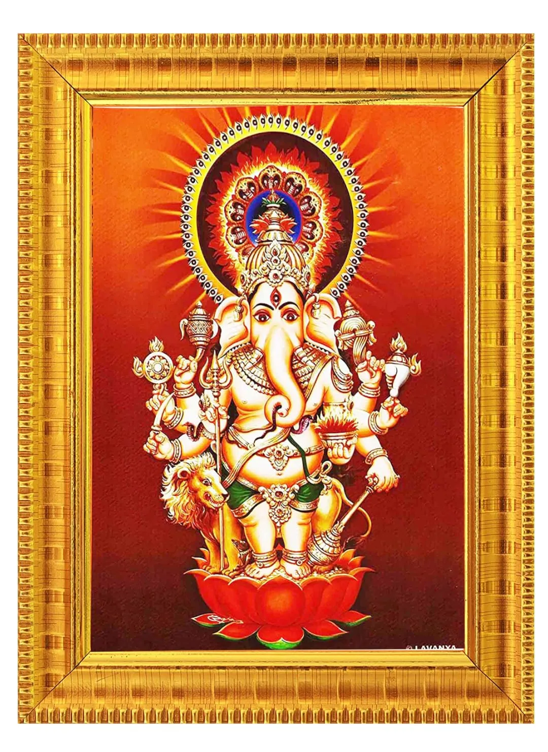 PALJJI HANDICRAFTS Shubha Drishti Ganapathi for Home Main Door Entrance | Hanging Subha Nazar Ganapathy/Ganesha Kannu/Dishti Vinayaka/Disti Vinayagar Photo with Frame (10" x 13" Inch) - Golden