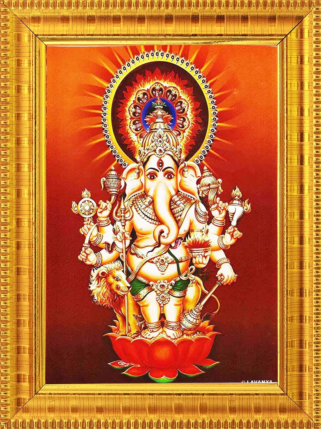 PALJJI HANDICRAFTS Shubha Drishti Ganapathi for Home Main Door Entrance | Hanging Subha Nazar Ganapathy/Ganesha Kannu/Dishti Vinayaka/Disti Vinayagar Photo with Frame (10" x 13" Inch) - Golden