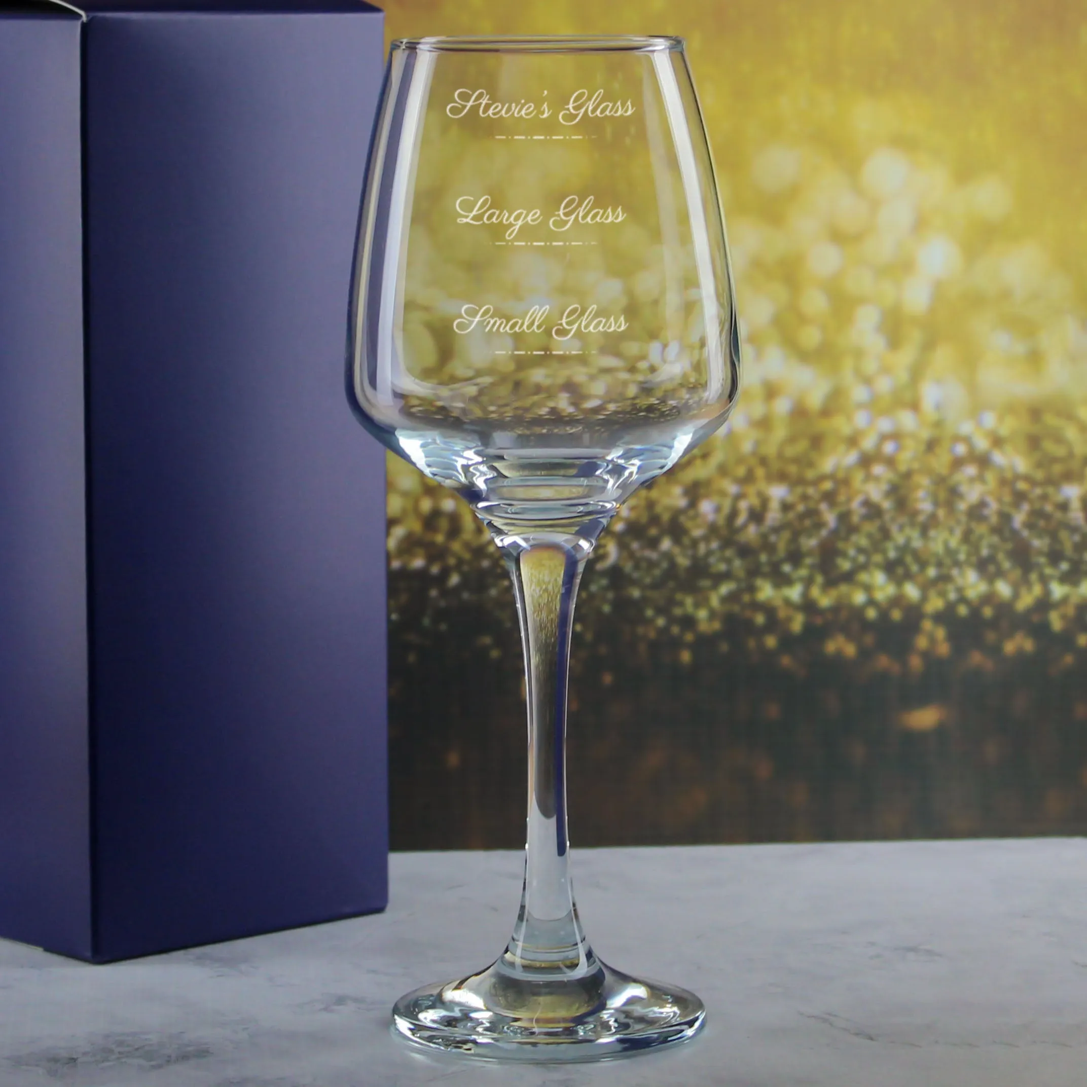 Personalised Engraved Tallo Wine Glass with Name's Glass Script Measurements Design, Customise with Any Name