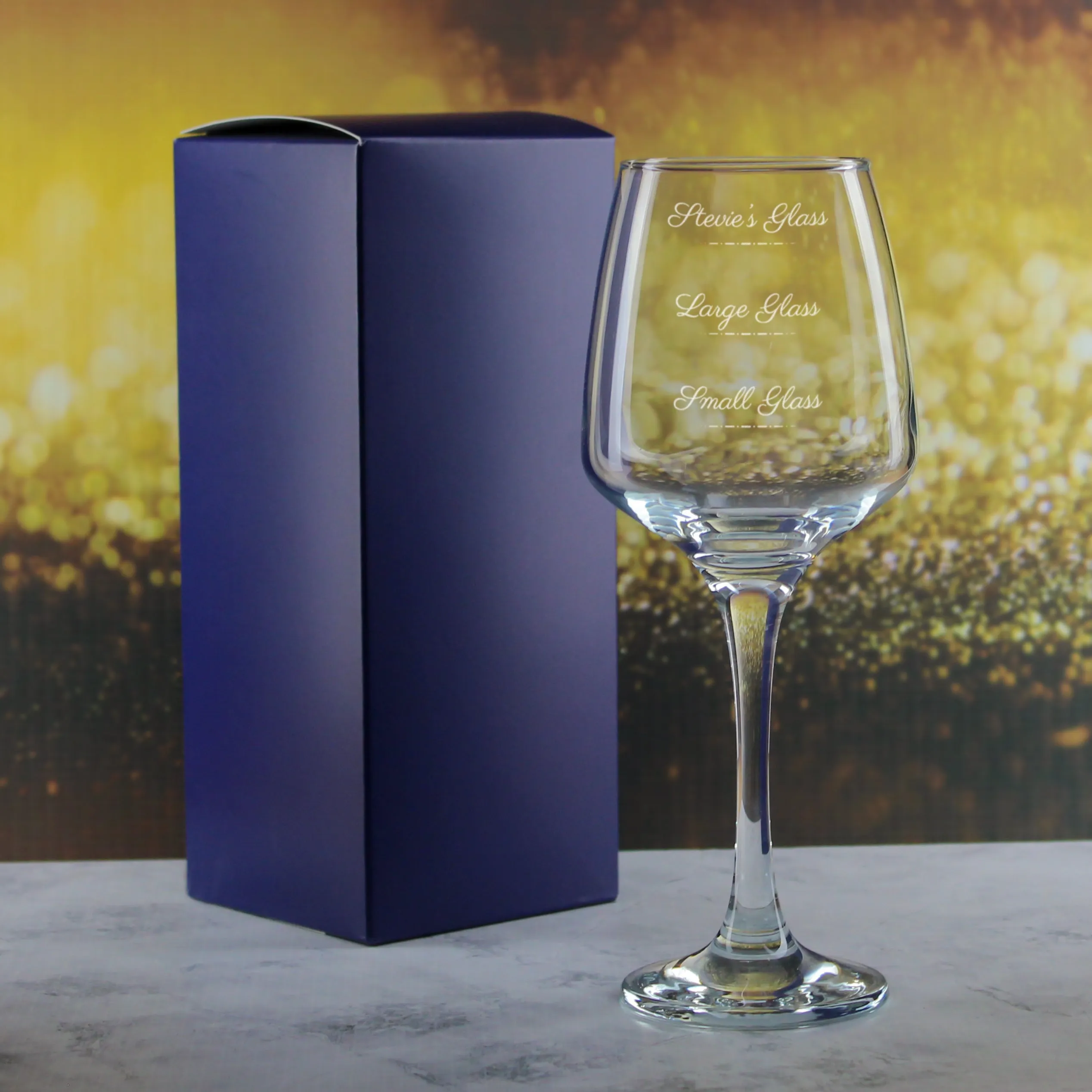 Personalised Engraved Tallo Wine Glass with Name's Glass Script Measurements Design, Customise with Any Name