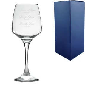 Personalised Engraved Tallo Wine Glass with Name's Glass Script Measurements Design, Customise with Any Name