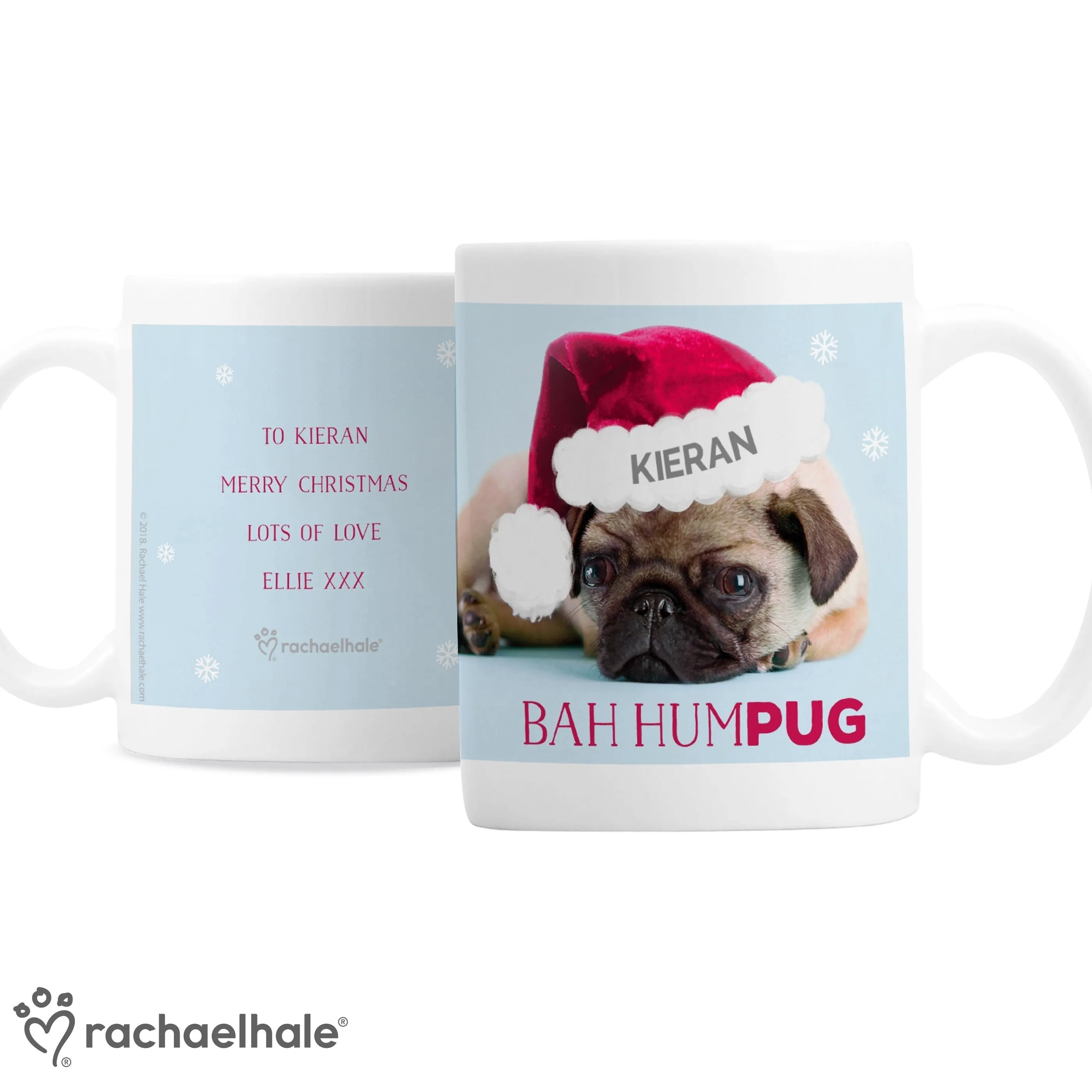 Personalised Rachael Hale Christmas Bah Hum Pug Mug