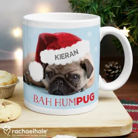 Personalised Rachael Hale Christmas Bah Hum Pug Mug