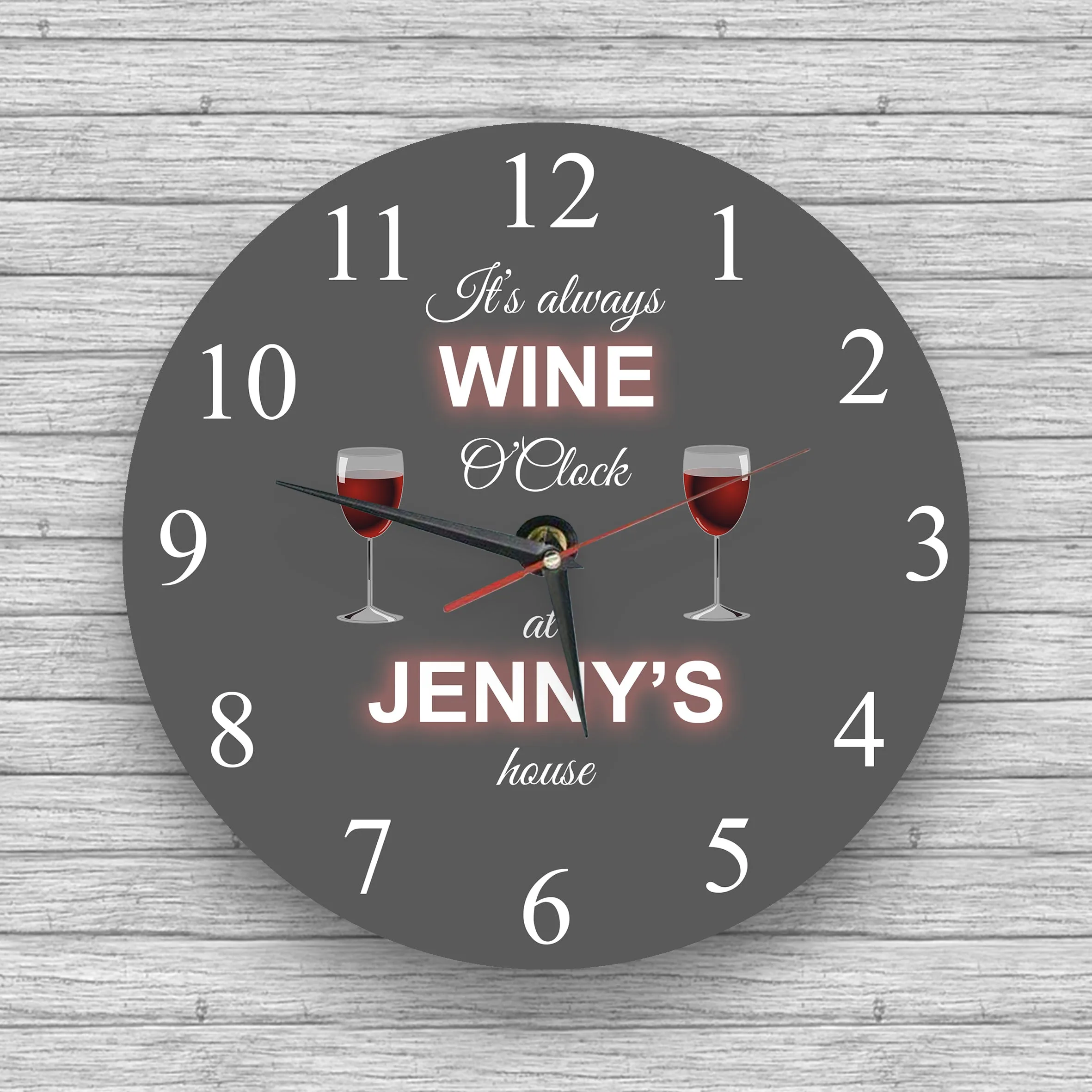 Personalised Wall glass clock - Wine o'clock and others alcohol clocks