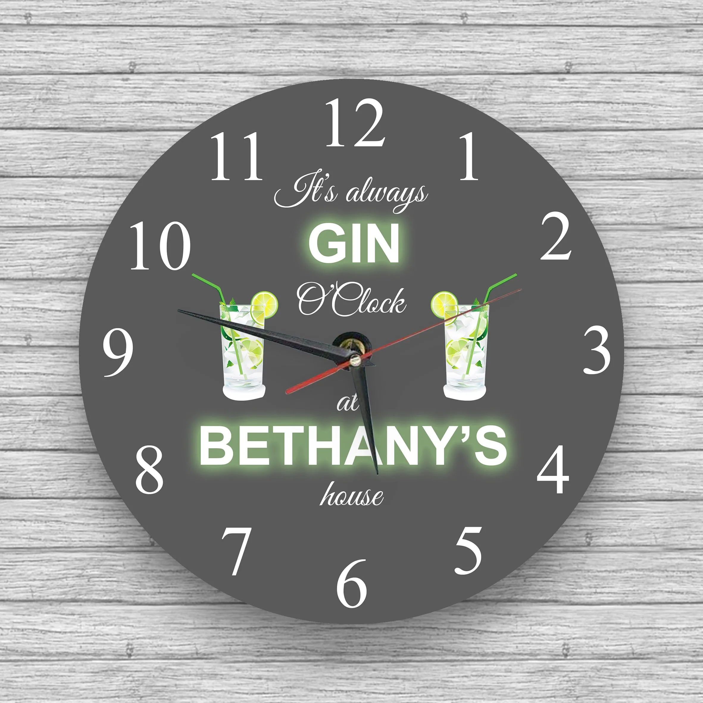 Personalised Wall glass clock - Wine o'clock and others alcohol clocks