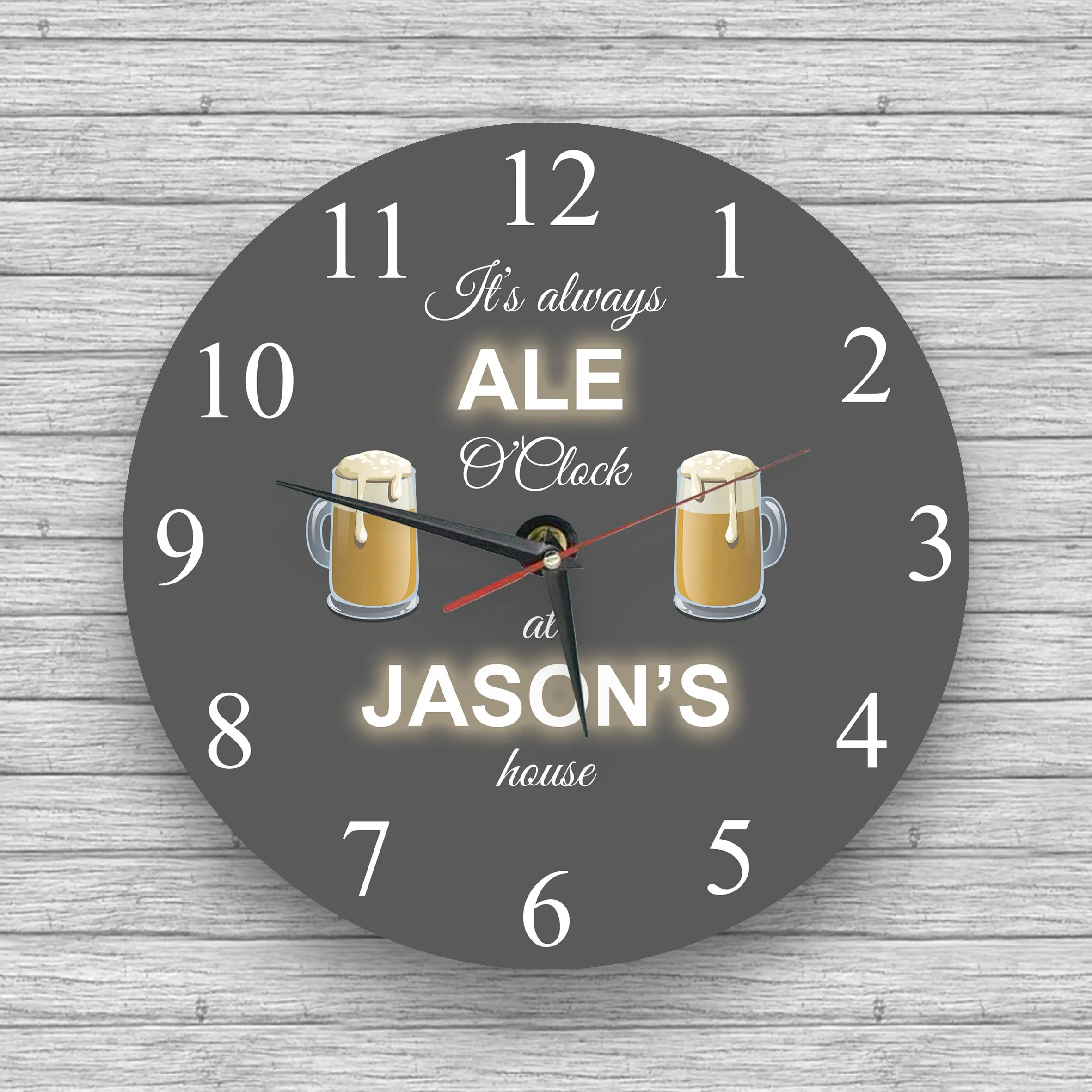 Personalised Wall glass clock - Wine o'clock and others alcohol clocks