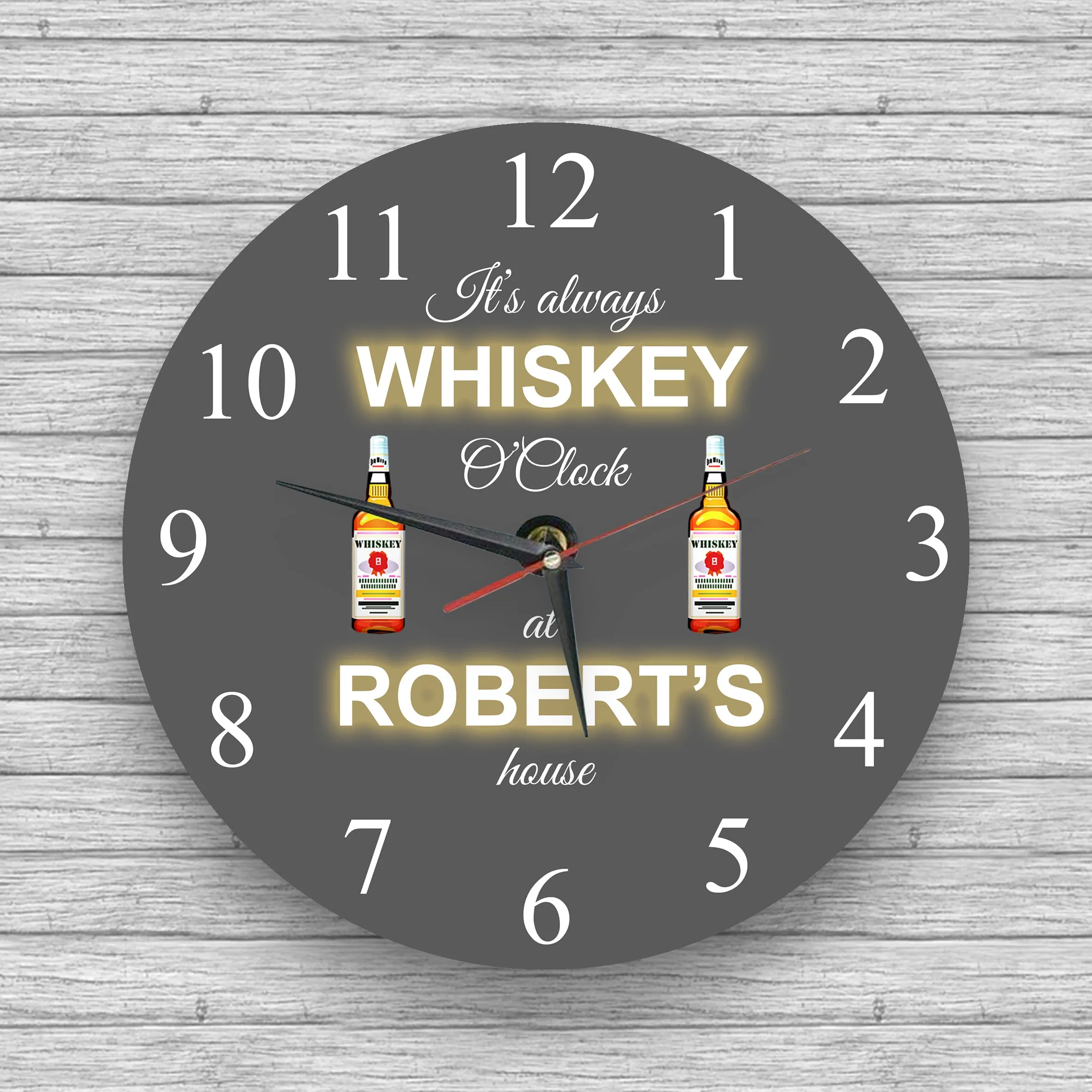 Personalised Wall glass clock - Wine o'clock and others alcohol clocks