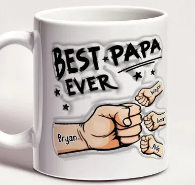 Personalized Best Dad Best Papa 3D Inflated Effect Ceramic Coffee Mug Father's Day Gift for Dad Husband Grandad UNCLE Brother BFF birthday