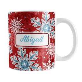 Personalized Red Blue Snowflake Winter Mug